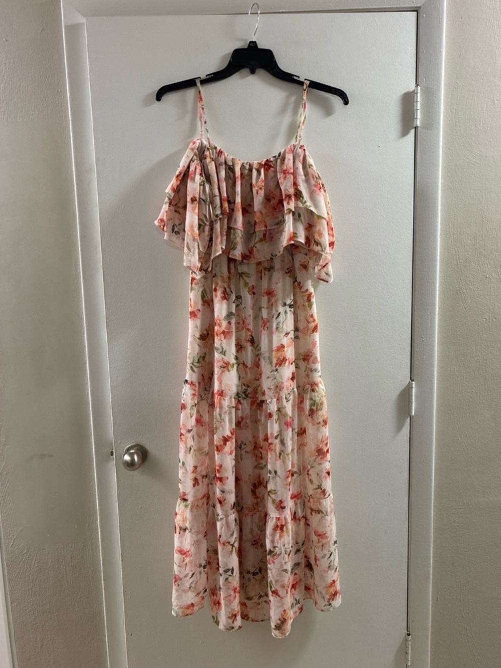 BB Dakota soft blush pink off the Shoulder Garden Party Ruffled Maxi‎ Dress